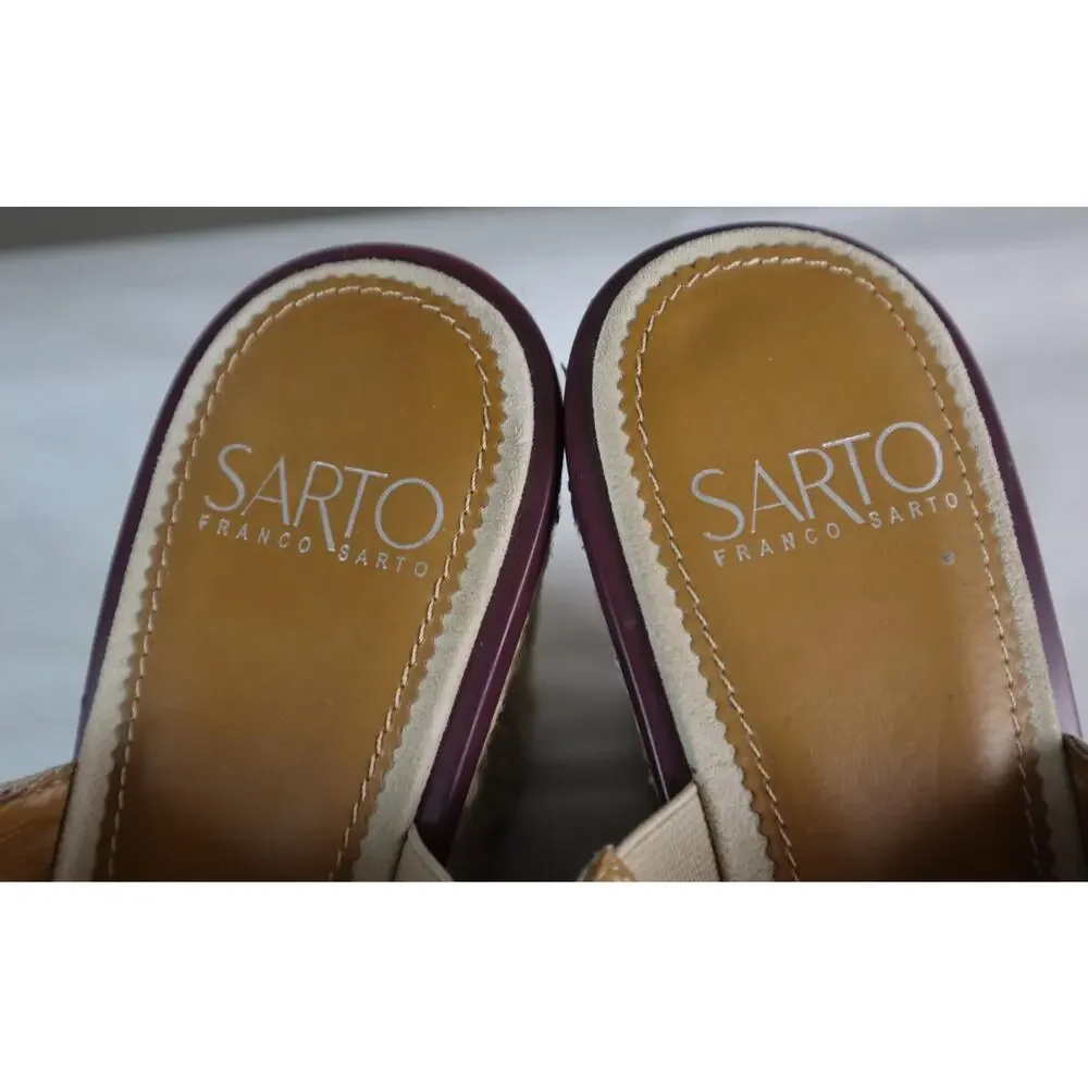 Franco Sarto Tan Suede Fringe Silver Wedge Espadrille Platform Candace Sandal 9M